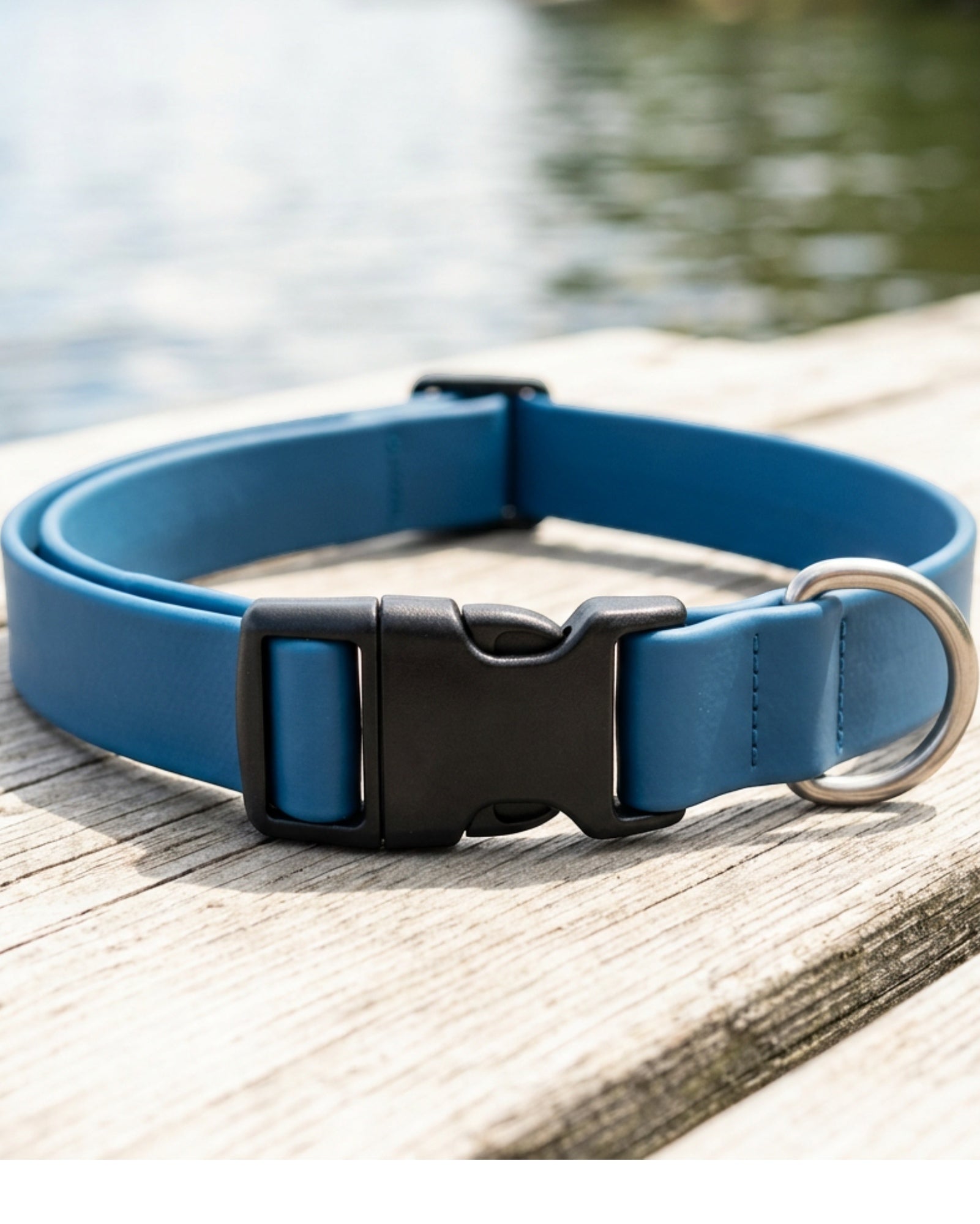 Basy Waterproof Coated-Webbing Pet Collar 38-56 cm Ocean Blue - Detail view