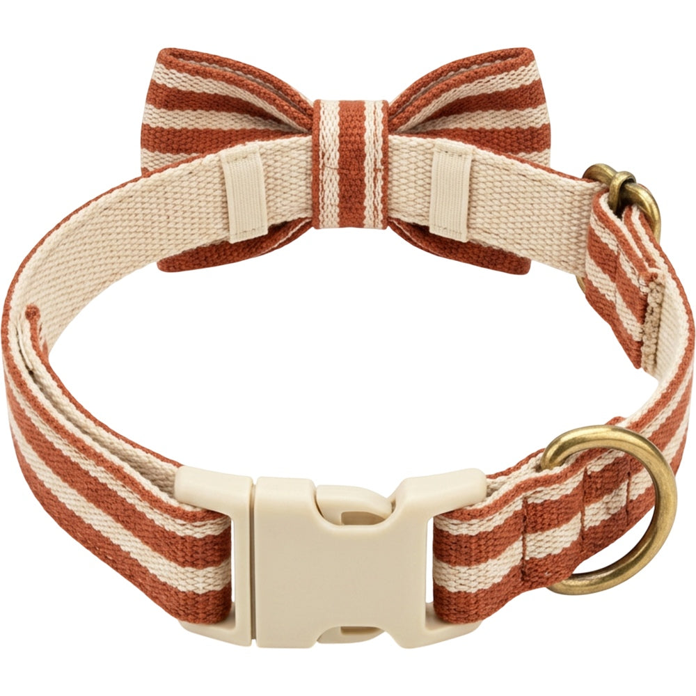 Basy Woven Cotton Pet Collar 30-46 cm Rust Stripe with Removable Bow - Product view